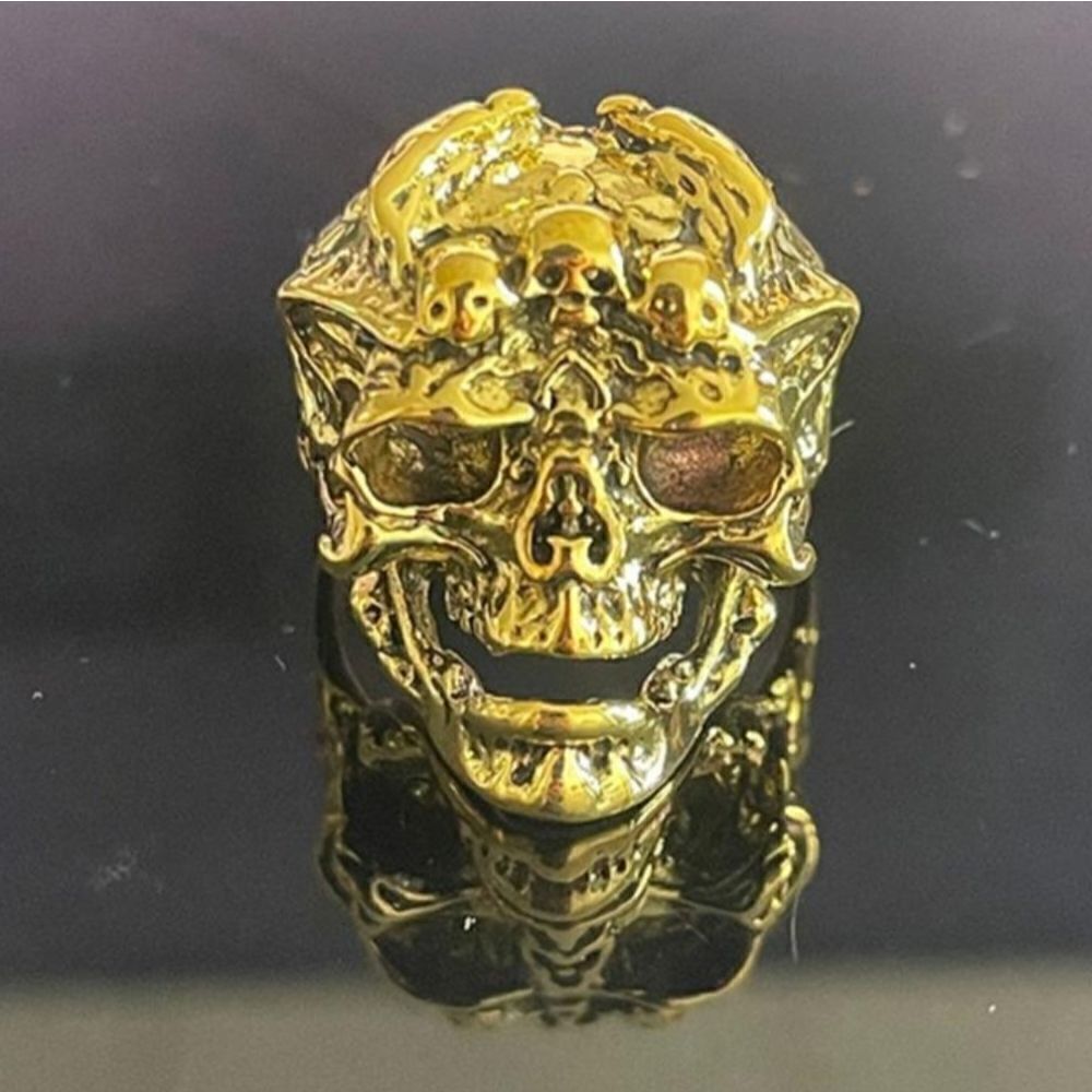 Brand New Gold Skulls Head Ring Adjustable Size